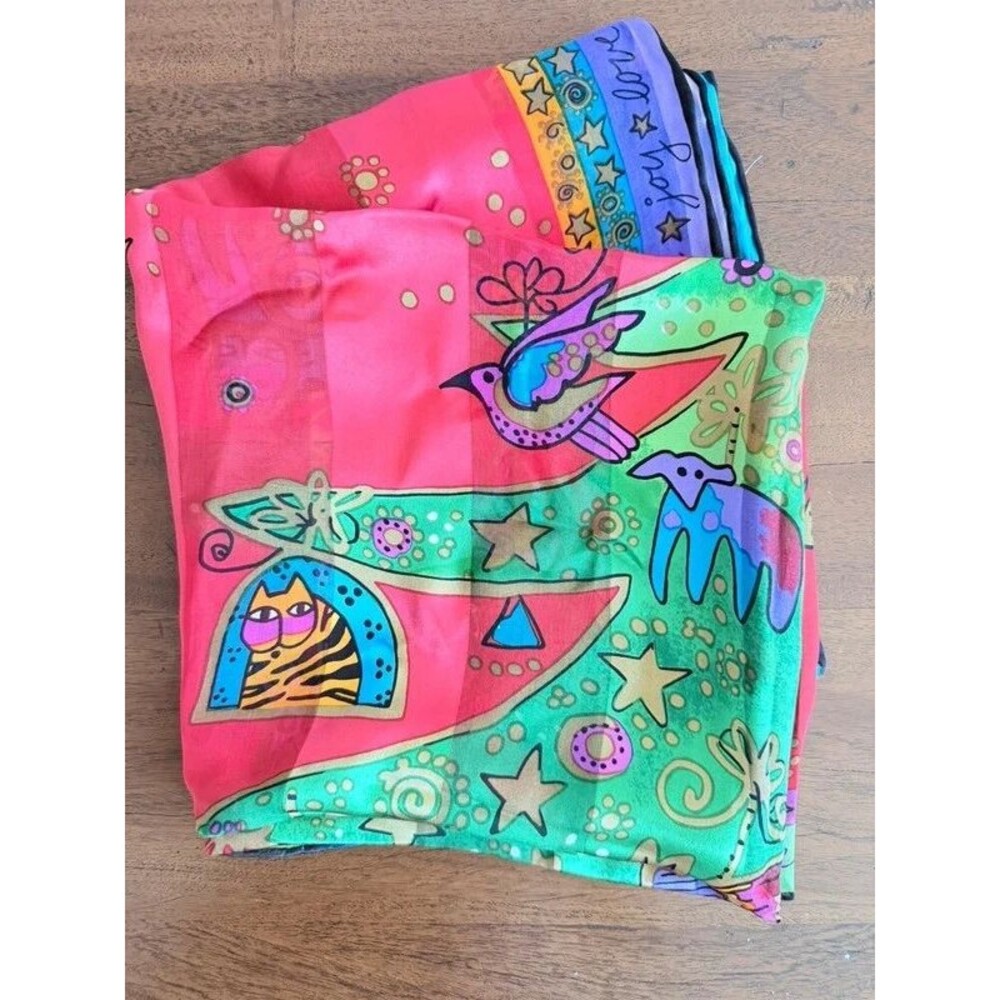 Laura Burch Christmas Tree Animal Silk Scarf Large